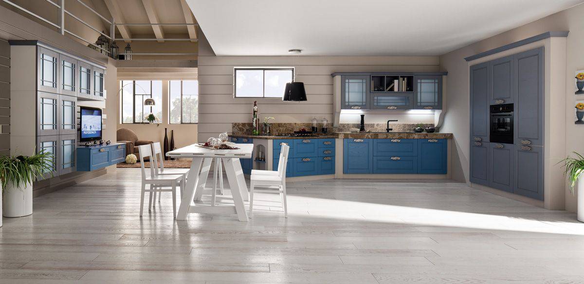 Cucina in muratura blu