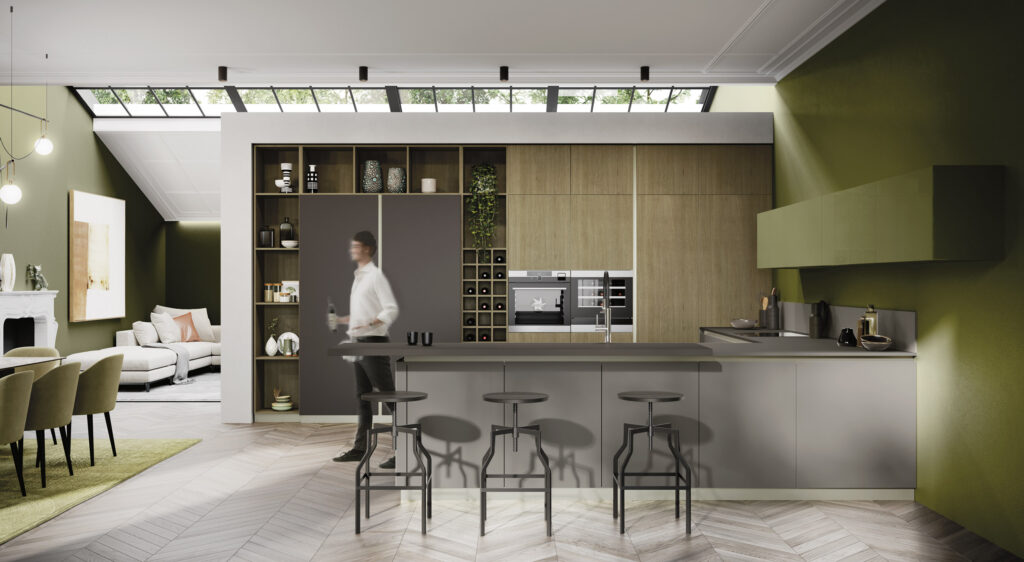 Cucina moderna grigia e legno - Cucina moderna